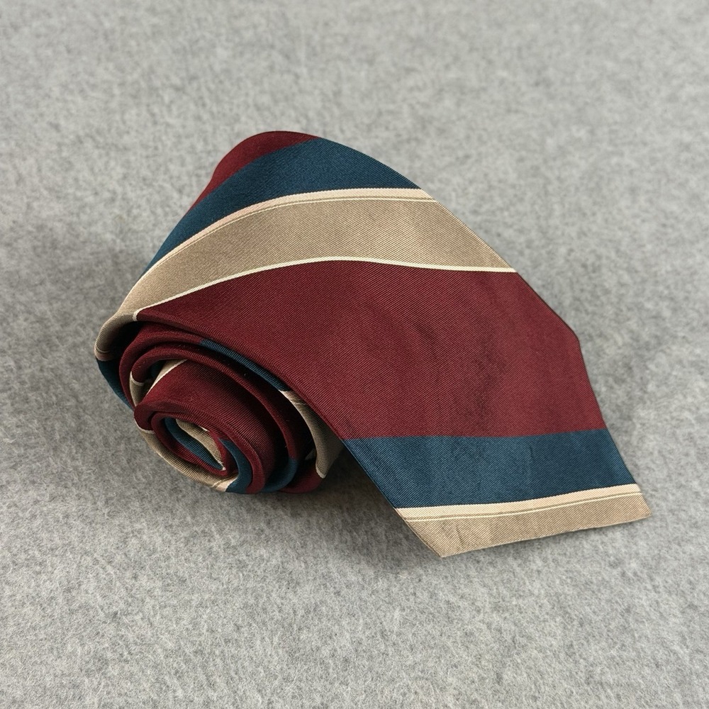 Vintage Christian Dior USA Silk Stripe Necktie Burgundy Blue Gold Tie 57x3.25"